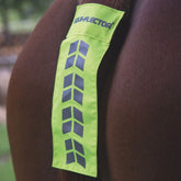 Reflective tail band on a horse's tail with 'Reflector' branding.
